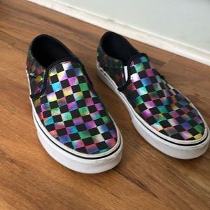 Vans Off The Wall Rainbow Metallic slip on shoe.